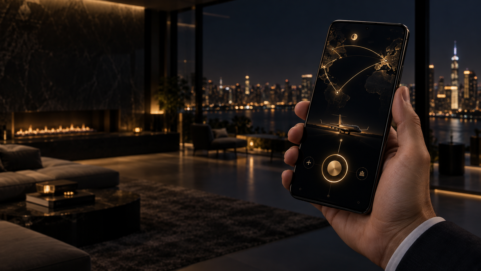 A KROWN Command-style phone interface in a premium residence